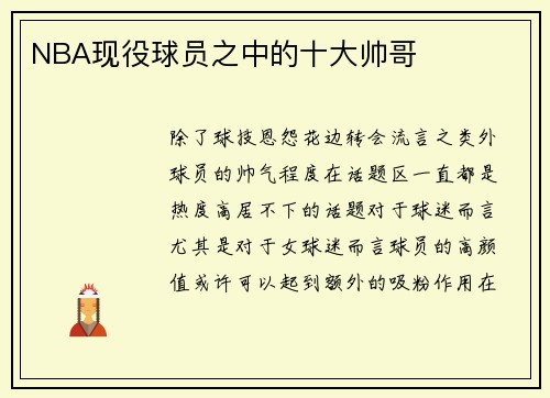 NBA现役球员之中的十大帅哥