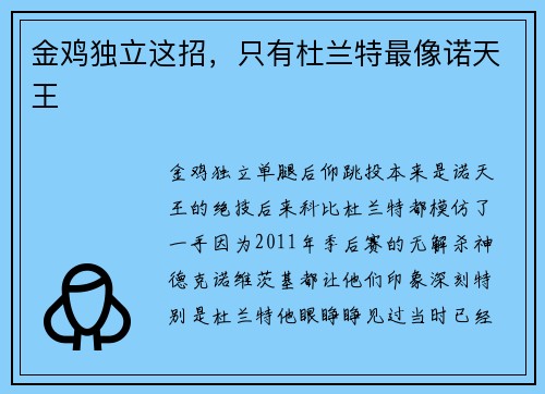 金鸡独立这招,只有杜兰特最像诺天王